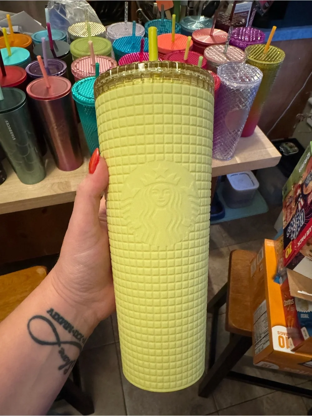 Starbucks Lemon Yellow Textured Waffle Tumbler with Straw